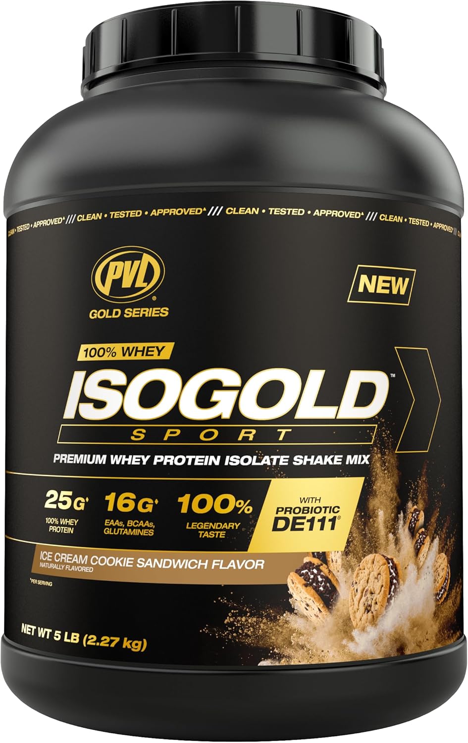 5 LB PVL Gold Series Whey ISOGOLD Sport Protein Shake Mix - Ice Cream Cookie Sandwich Flavor