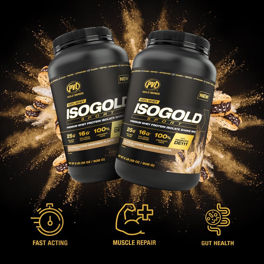 5 LB PVL Gold Series Whey ISOGOLD Sport Protein Shake Mix - Ice Cream Cookie Sandwich Flavor