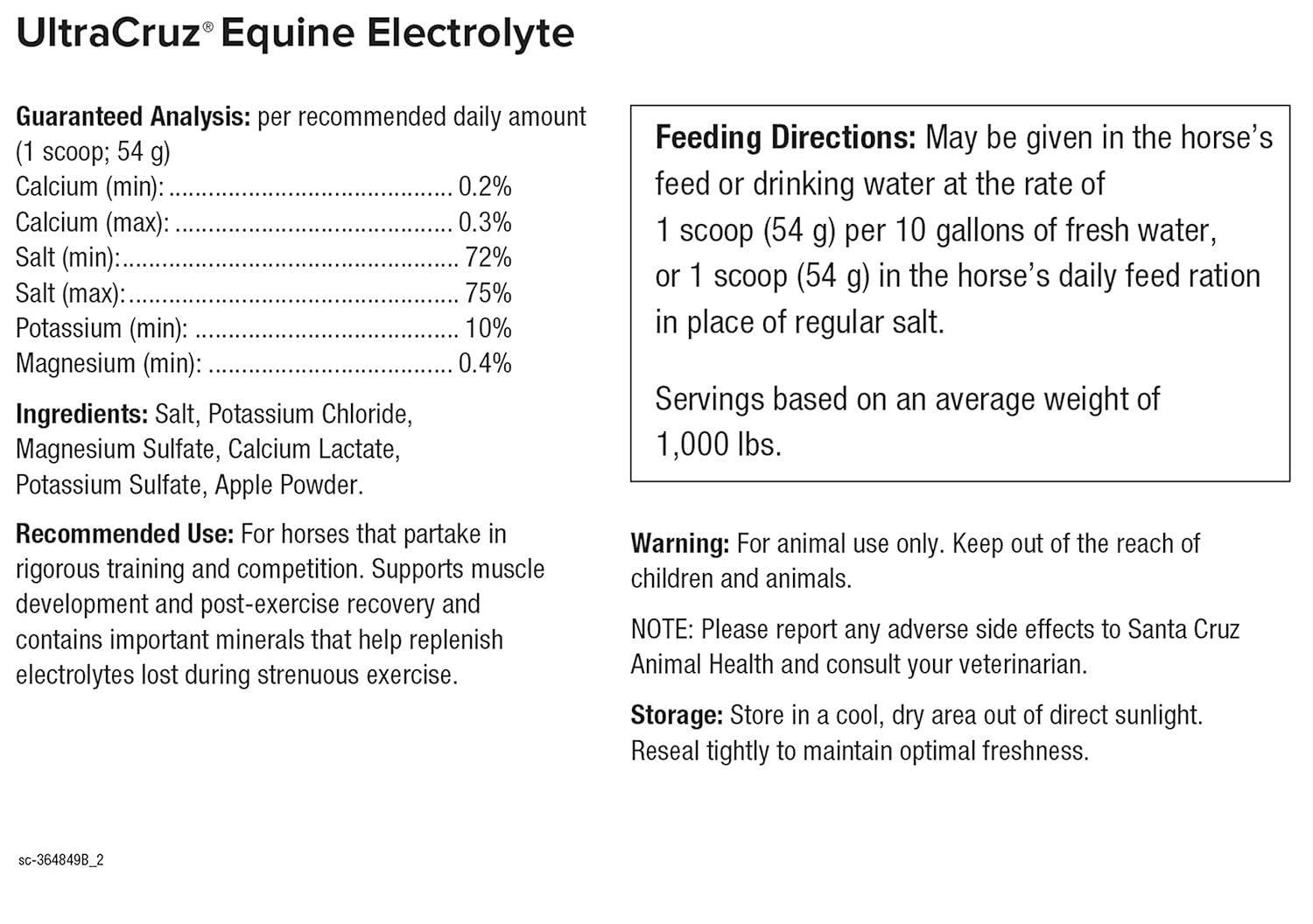 5 lb UltraCruz-364849 Equine Electrolyte Powder Supplement for Horses - 40 Day Supply