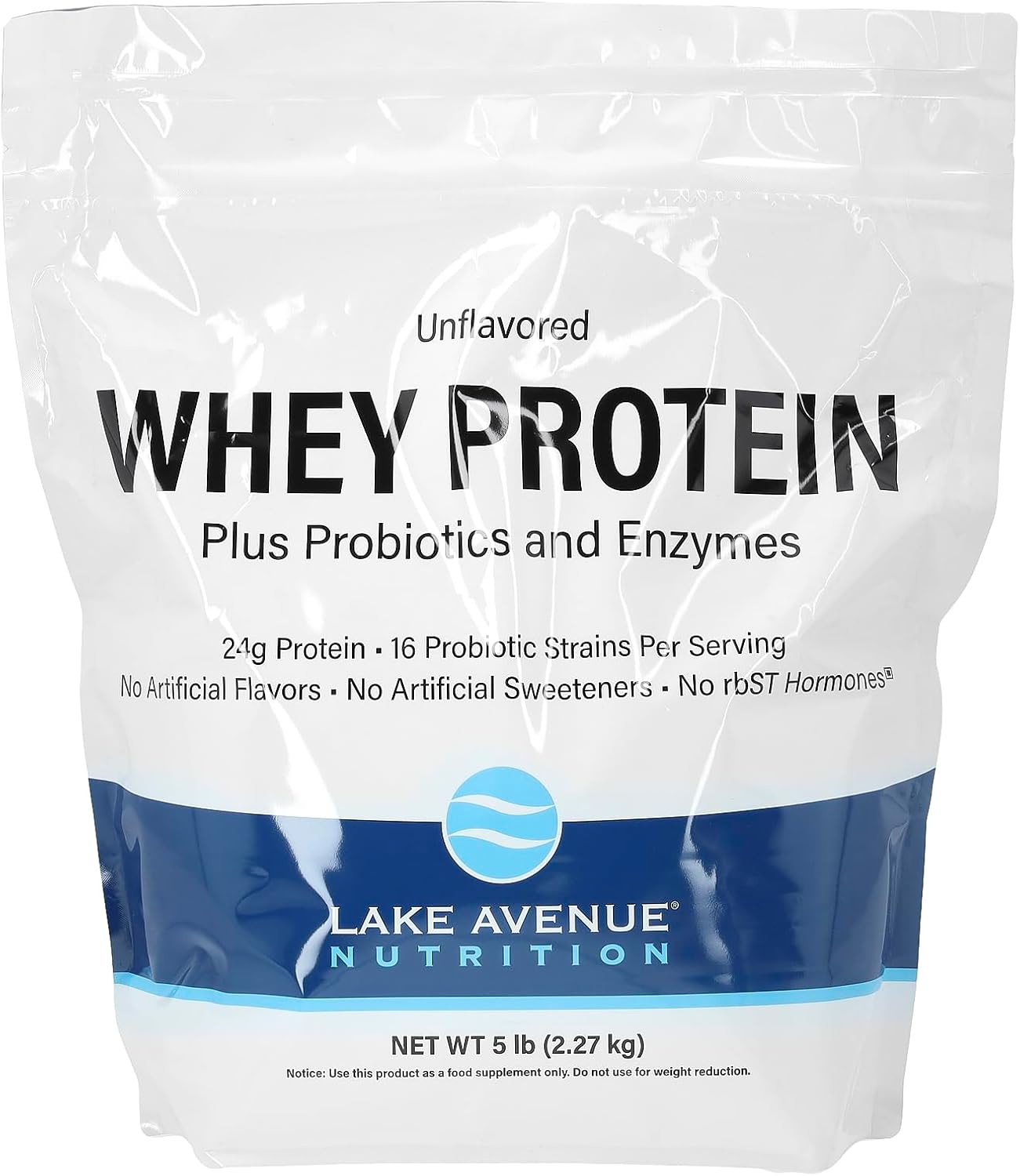 5 lb Unflavored Whey Protein Plus Probiotics and Enzymes for Nutrition - Lake Avenue