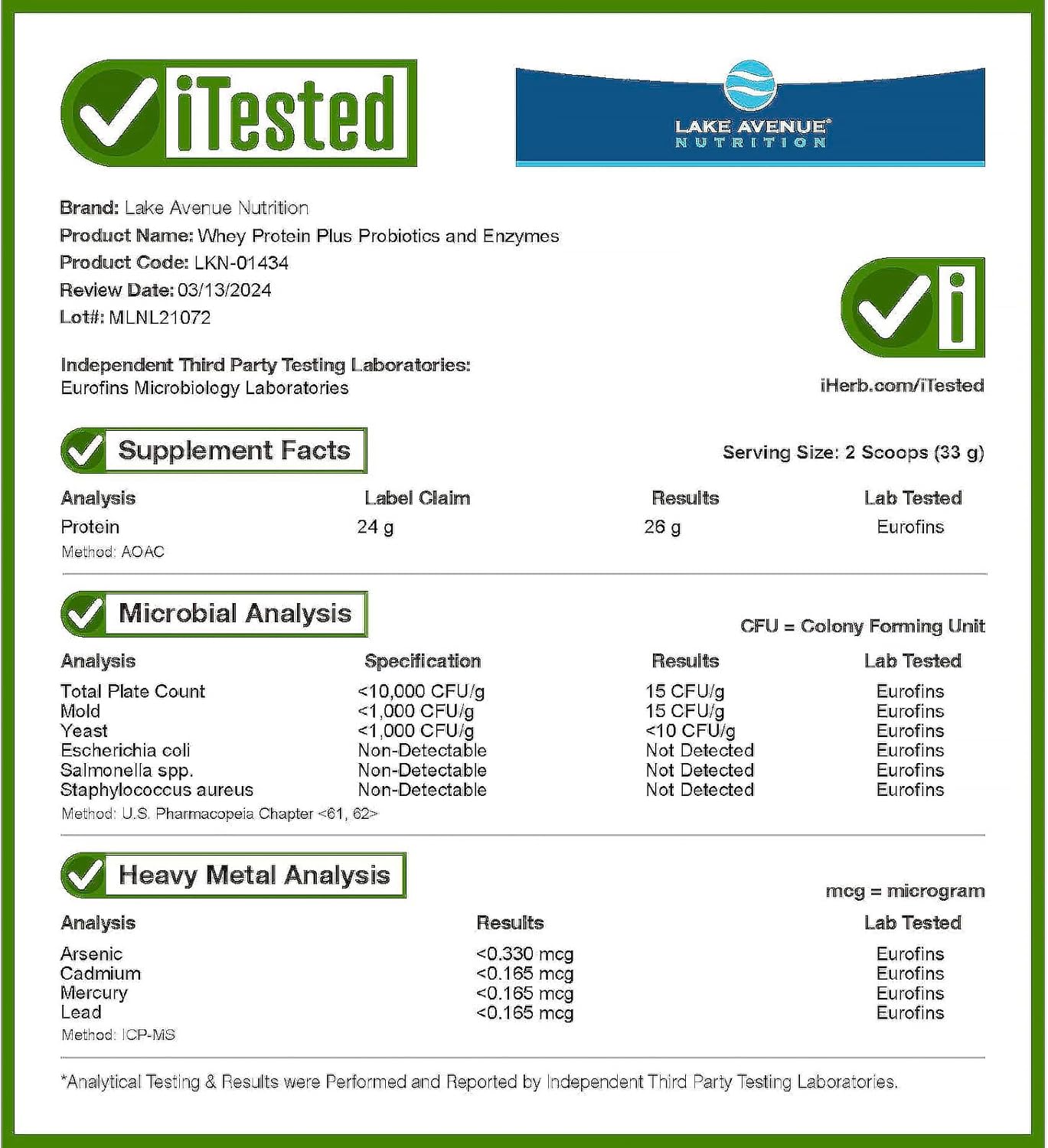5 lb Unflavored Whey Protein Plus Probiotics and Enzymes for Nutrition - Lake Avenue