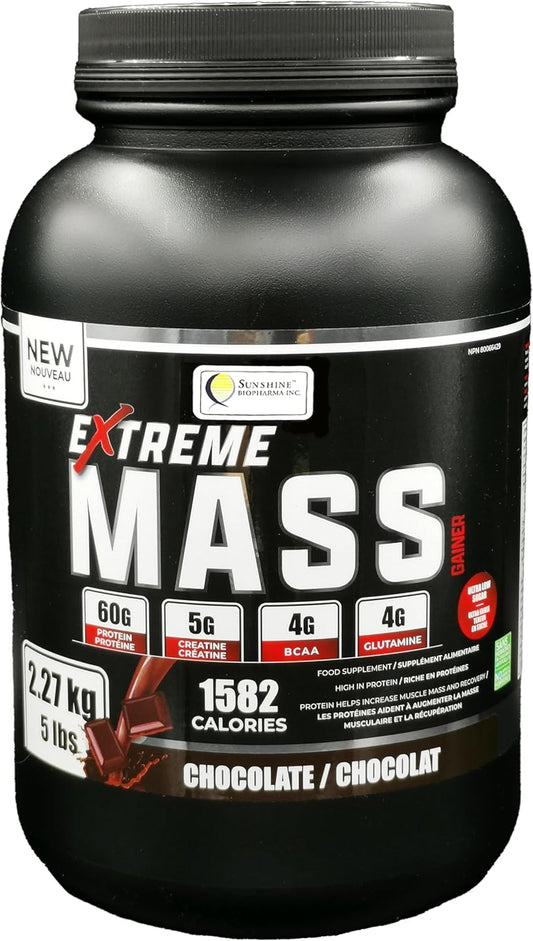 5 lbs Sunshine Biopharma Extreme Mass Gainer Muscle Builder - Low Sugar, High Calorie Formula for Intense Workouts