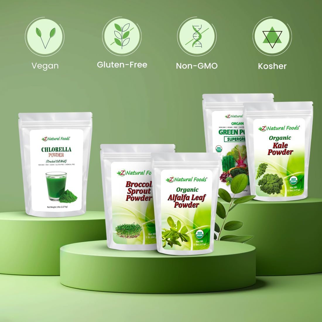 5 lbs Z Natural Foods Chlorella Powder: Cracked Cell Wall Protein, Blue Green Algae Superfood, Raw, Non-GMO, Gluten-Free, Vegan, Ideal for Smoothies & Recipes