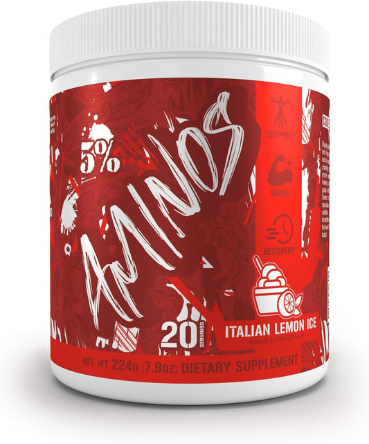5% Nutrition Code Red Aminos BCAA & EAA Post-Workout Recovery Powder - Italian Lemon Ice Flavor | Essential Amino Acid Complex for Men & Women