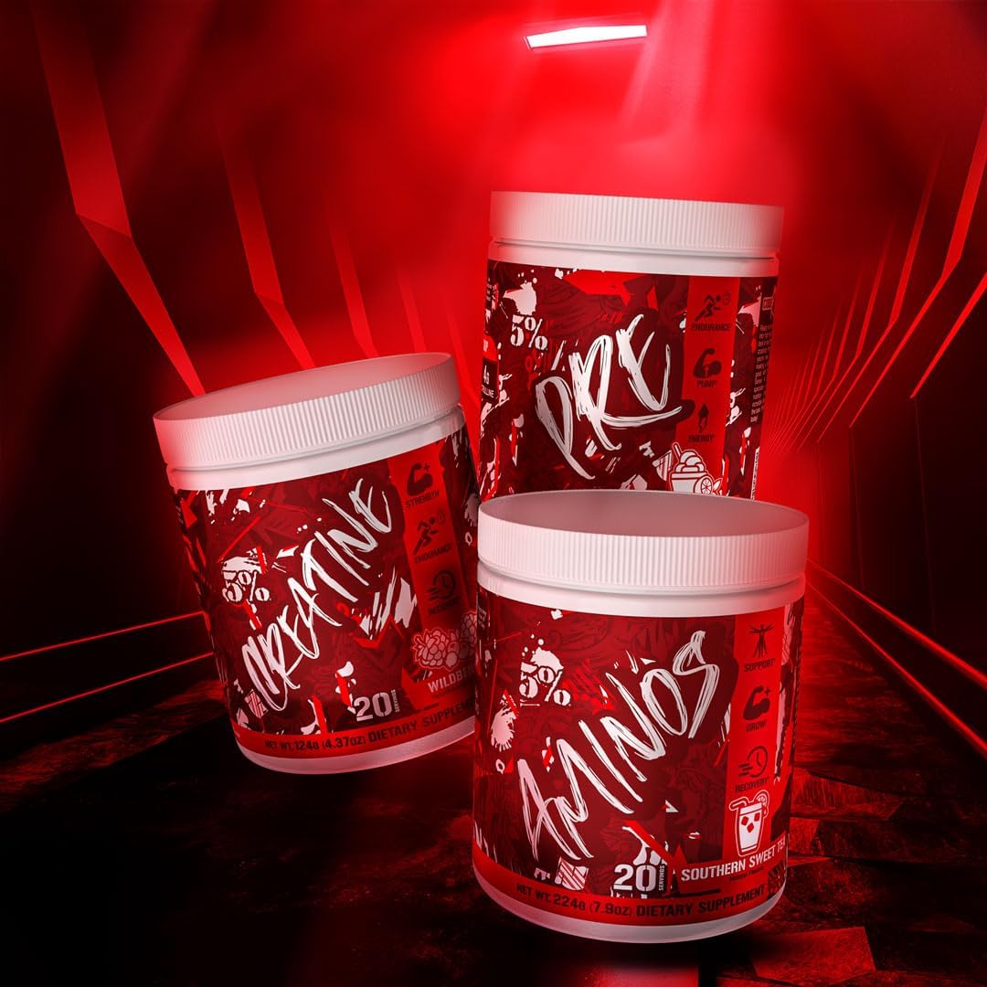 5% Nutrition Code Red Micronized Creatine Monohydrate Powder Blend - Fruit Punch Flavor for Power, Strength, Endurance, Energy, and Cognitive Health