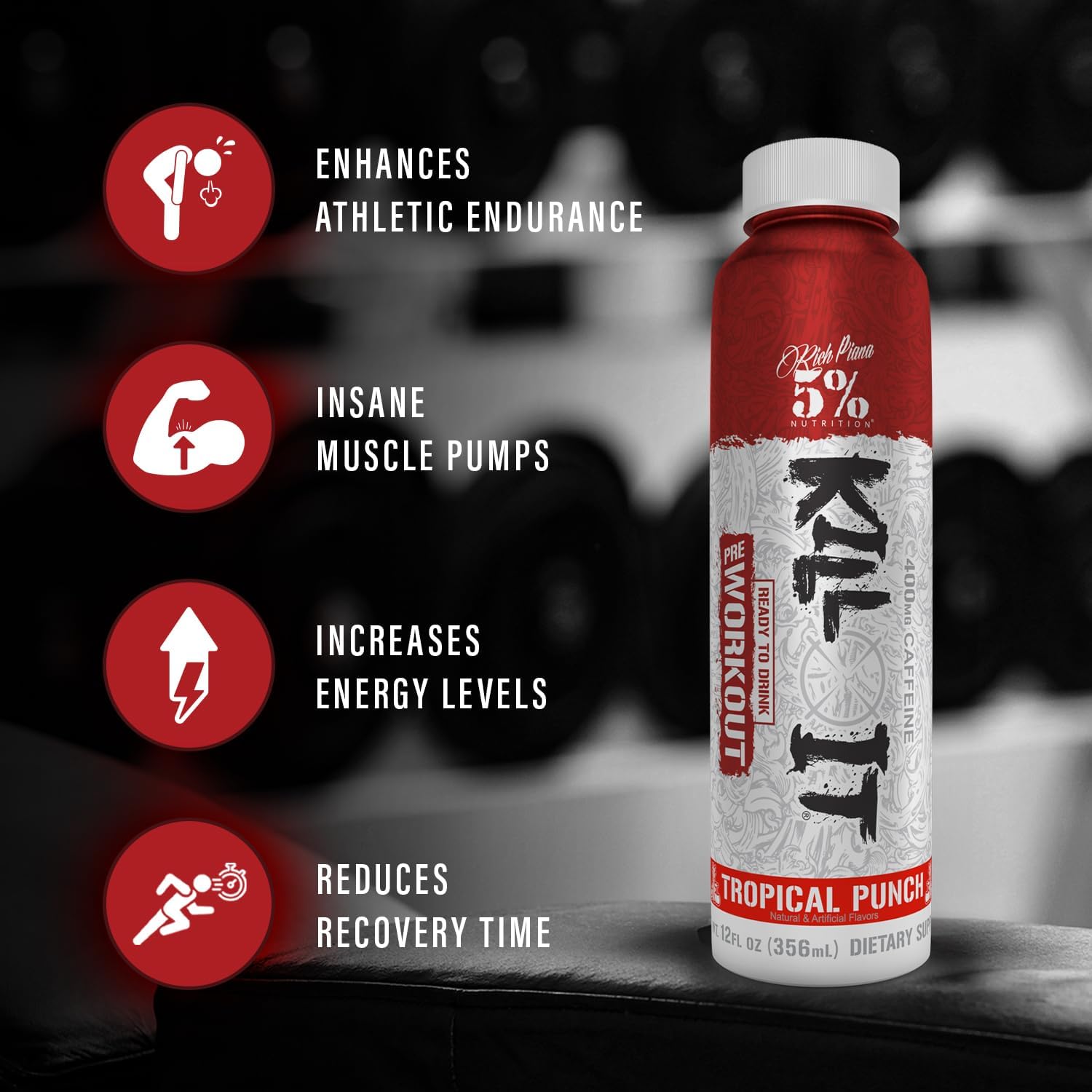 5% Nutrition Kill It Ready-to-Drink Energy Drink | High Stim Pre Workout | 400mg Caffeine | Extreme Pump, Endurance, Focus | Citrulline, Beta Alanine, Taurine | 12 Pack (Wild Berry)