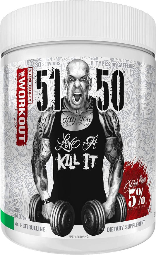 5% Nutrition Rich Piana 5150 High Stim Pre-Workout Powder - Extreme Energy Boost with Focus, Pumps, and Endurance - Green Apple Flavor - 30 Servings