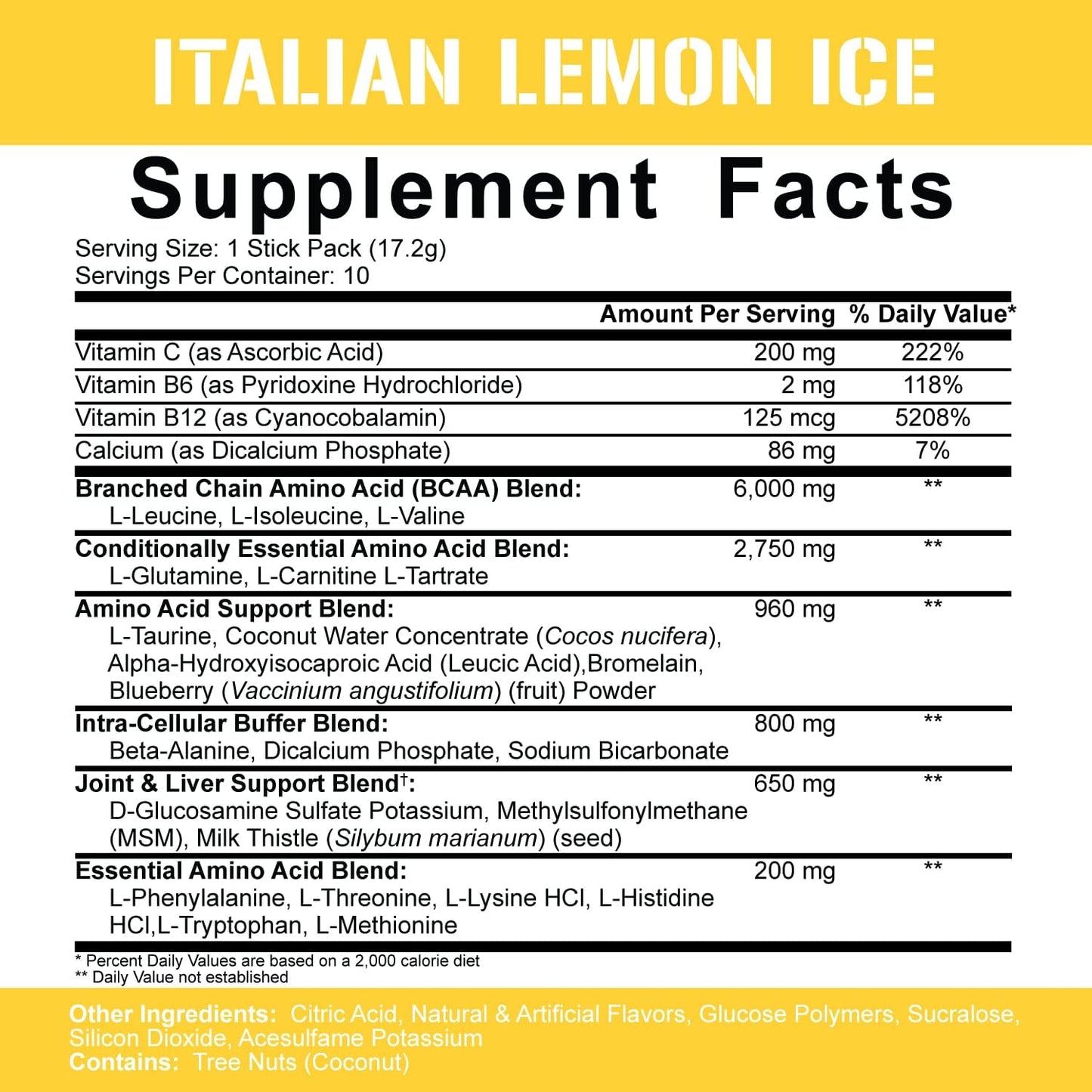 5% Nutrition Rich Piana AllDayYouMay BCAA Powder - Italian Lemon Ice Flavor - 9g of Amino Acids for Hydration, Muscle Recovery, and Joint Support