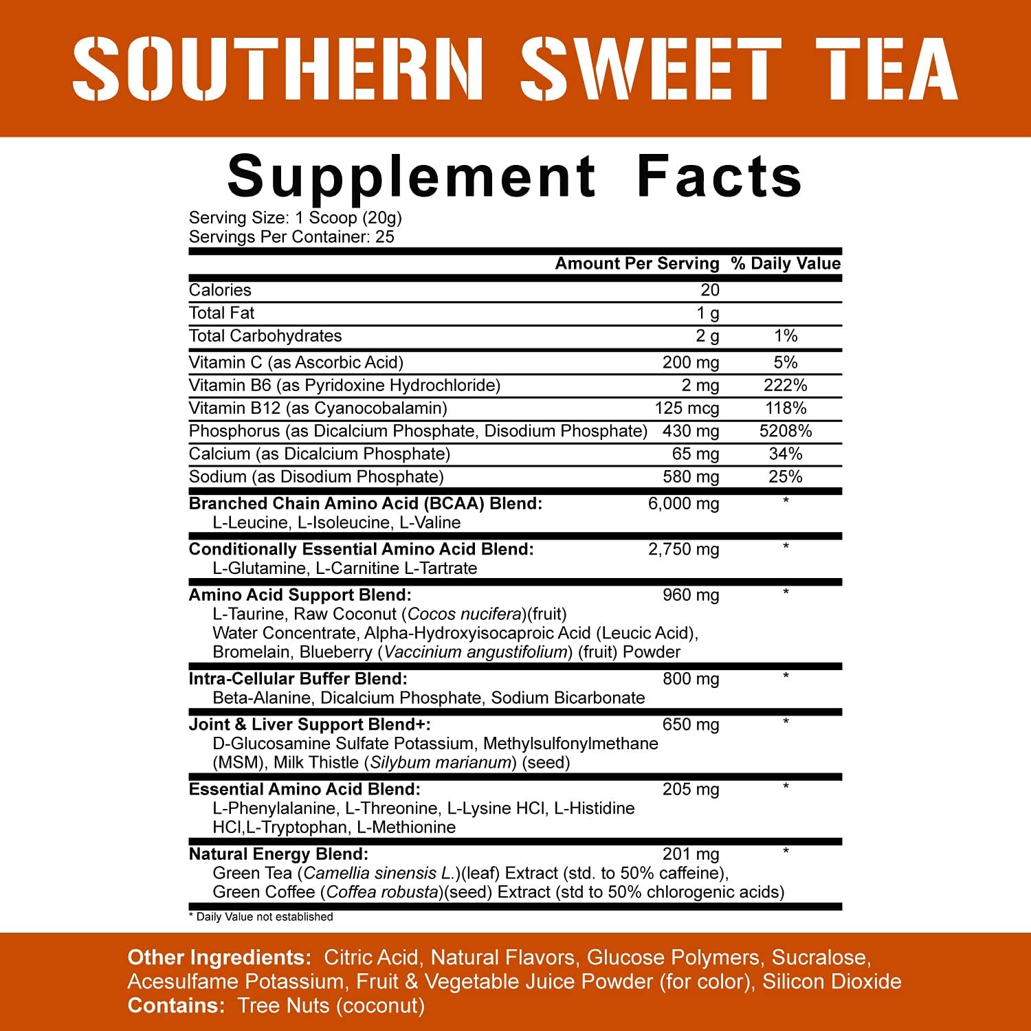 5% Nutrition Rich Piana AllDayYouMay Caffeinated BCAA Energy Powder - Southern Sweet Tea Flavor - 16.3 oz, 30 Servings - Pre Workout Amino Energy with Electrolytes