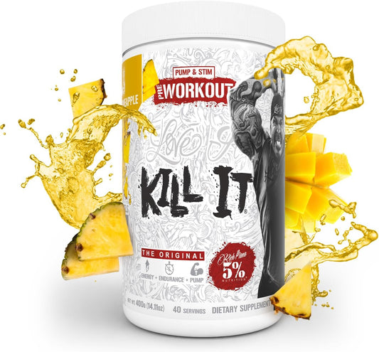 5% Nutrition Rich Piana Kill It Pre Workout Powder with Creatine, Caffeine, Beta Alanine, and Hydroprime Glycerol for Pump, Strength, and Endurance - Mango Pineapple Flavor - 14.11 oz, 40 Servings