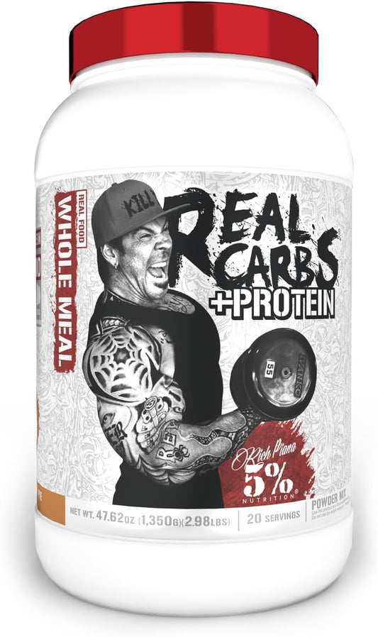 5% Nutrition Rich Piana Real Carbs + Protein Mass Gainer Powder - Apple Cinnamon Pie Flavor - 2.9 lb, 20 Servings