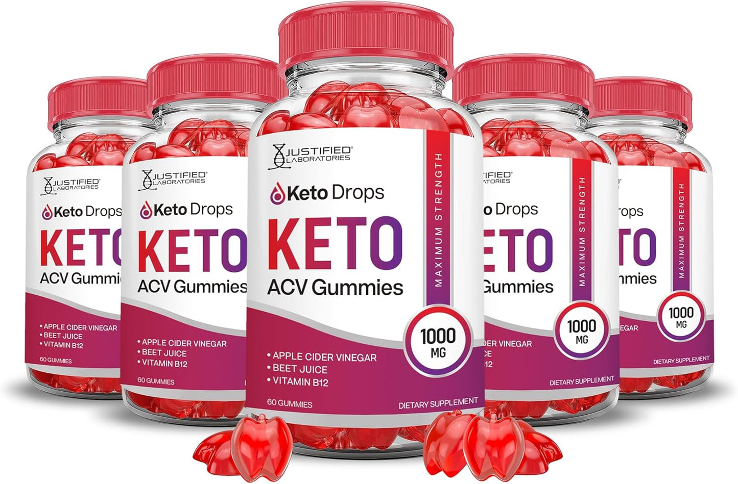 5 Pack: Keto Drops & ACV Gummies - Advanced Formula with Apple Cider Vinegar, Pomegranate, Beet Juice, B12 - Vegan & Non-GMO - 1000MG Keto Gummies