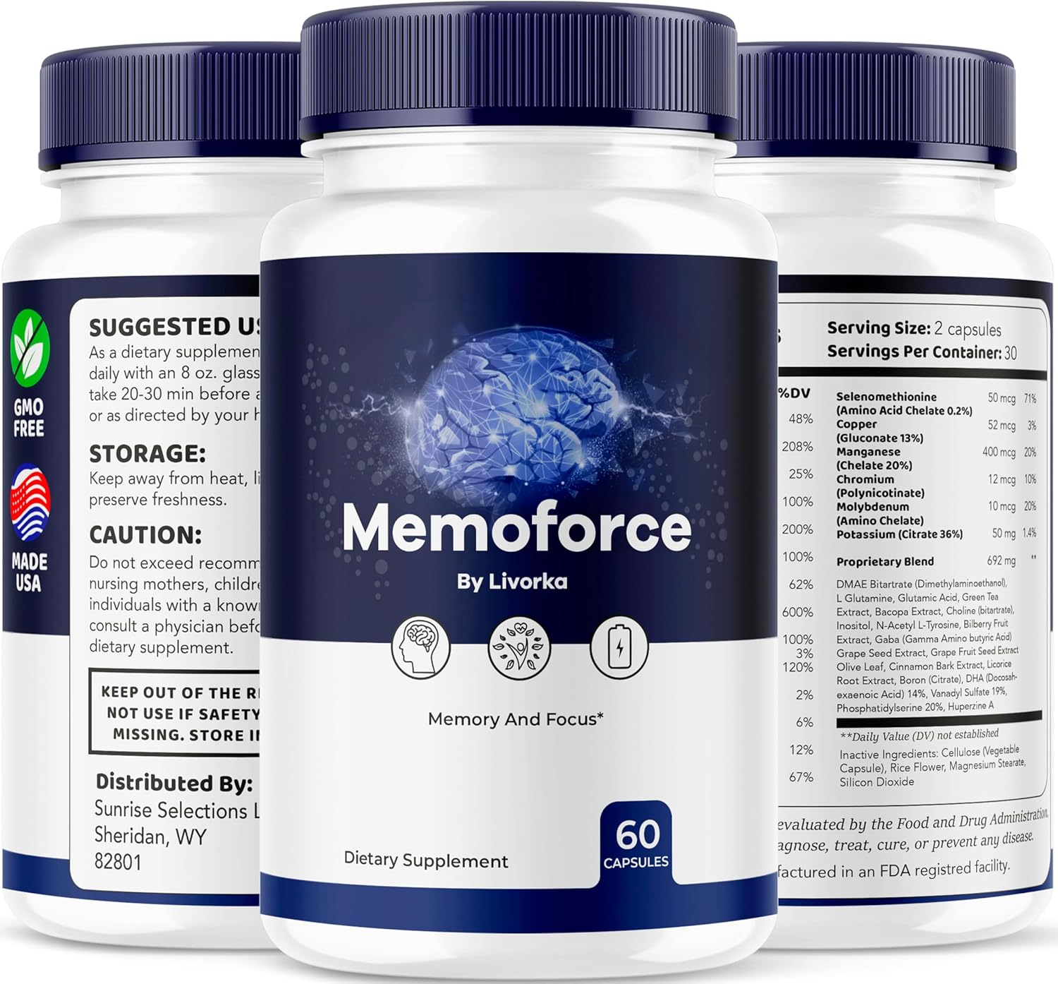 5-Pack LIVORKA Memoforce Brain Supplement Capsules - 300 Capsules for 5 Months, Reviews, Pills, Memory Support
