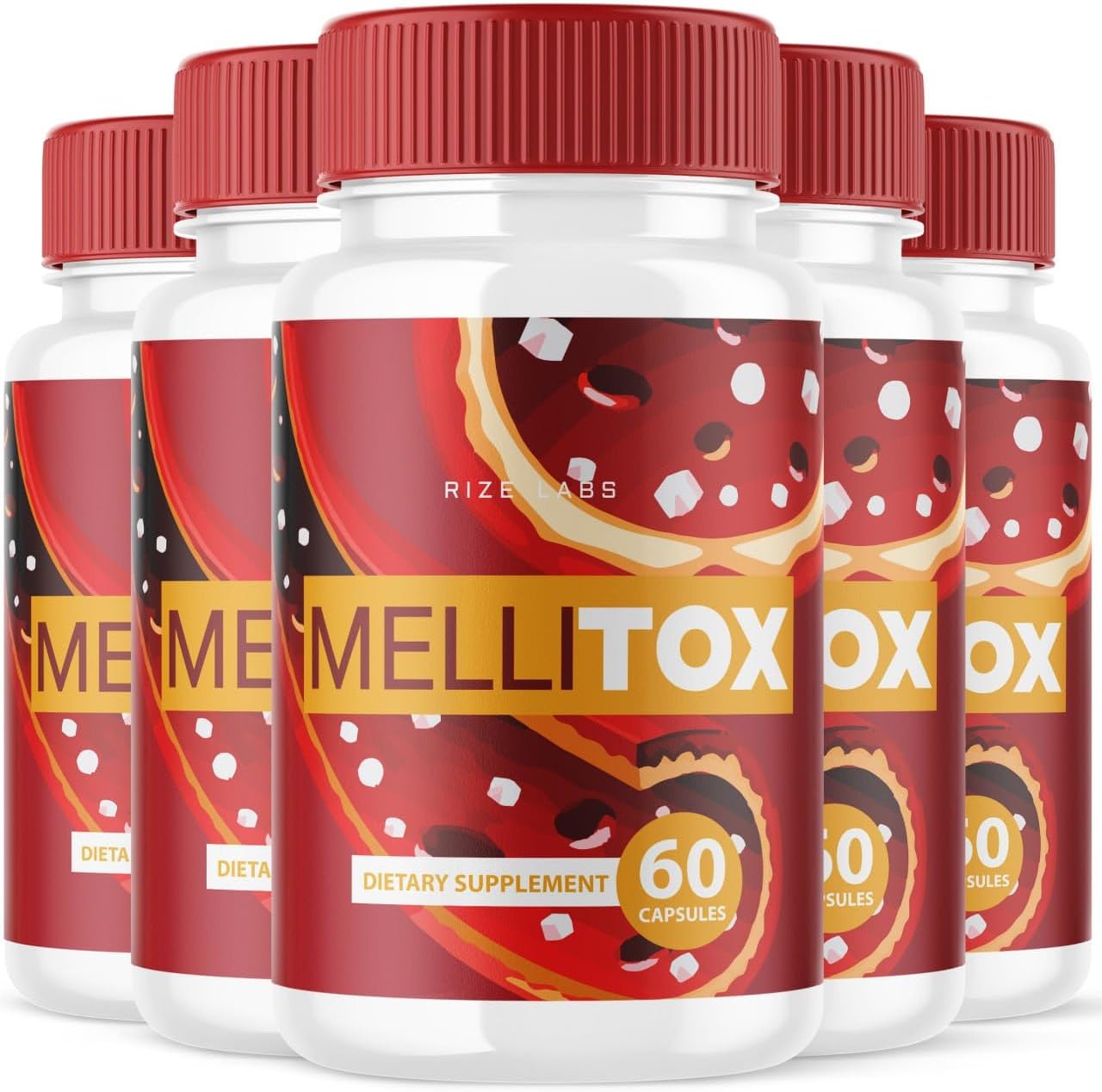 5 Pack MelliTox Capsules - Maximum Strength Formula for Body Detox - 300 Capsules - Healthy Cells Support - Rize Labs Supplement