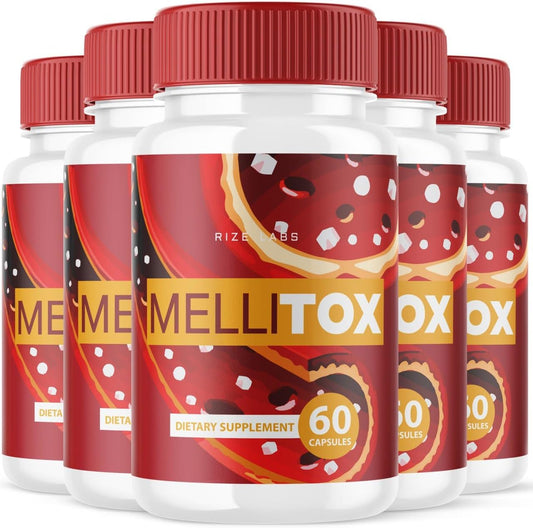 5 Pack MelliTox Capsules - Maximum Strength Formula for Body Detox - 300 Capsules - Healthy Cells Support - Rize Labs Supplement