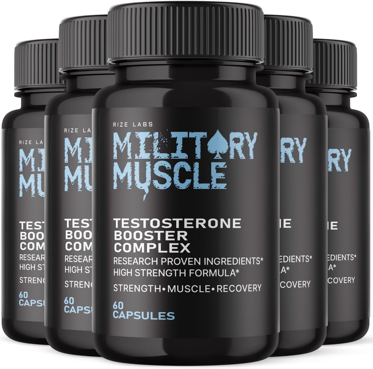 5 Pack Military Muscle for Men - All Natural Dietary Supplement to Boost Performance - Promote Stamina and Energy - 300 Capsules - Reviews Included