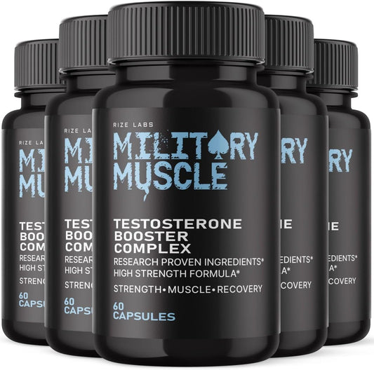 5 Pack Military Muscle for Men - All Natural Dietary Supplement to Boost Performance - Promote Stamina and Energy - 300 Capsules - Reviews Included
