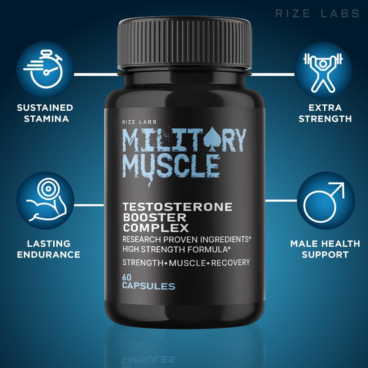 5 Pack Military Muscle for Men - All Natural Dietary Supplement to Boost Performance - Promote Stamina and Energy - 300 Capsules - Reviews Included