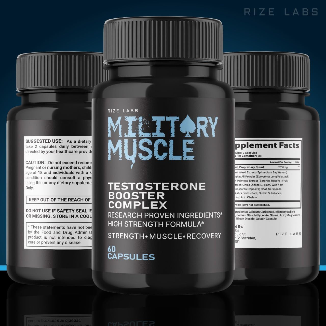 5 Pack Military Muscle for Men - All Natural Dietary Supplement to Boost Performance - Promote Stamina and Energy - 300 Capsules - Reviews Included