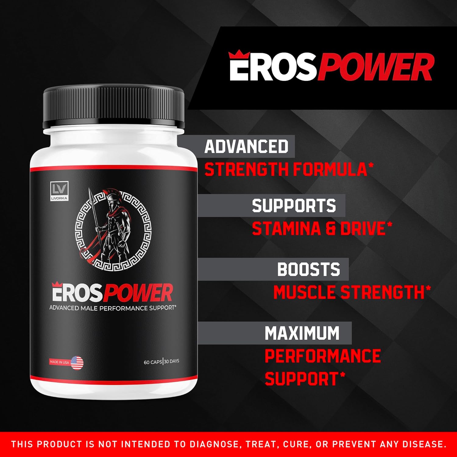 5 Pack of LIVORKA Eros Power Supplement for Men - Advanced Formula with 300 Capsules for 5 Months
