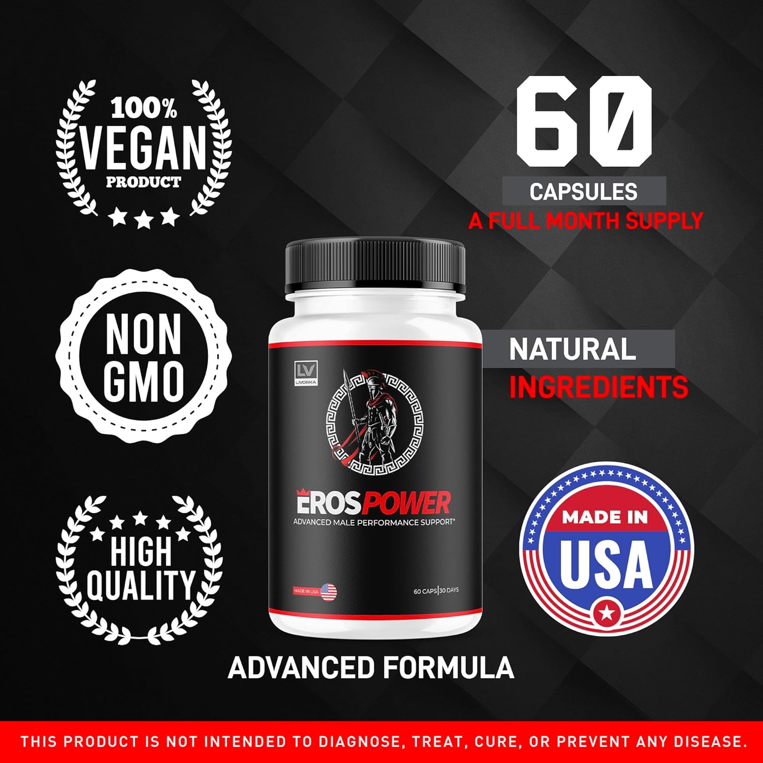 5 Pack of LIVORKA Eros Power Supplement for Men - Advanced Formula with 300 Capsules for 5 Months