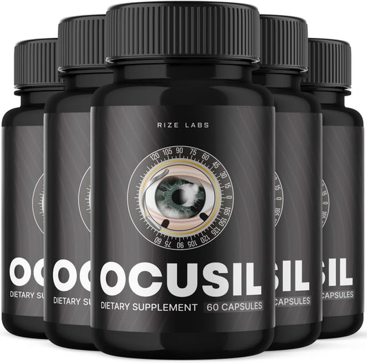 5 Pack of Rize Labs Ocusil Capsules - Eye Support Supplement for Concentration and Focus - All-Natural Eye Pills (300 Capsules)
