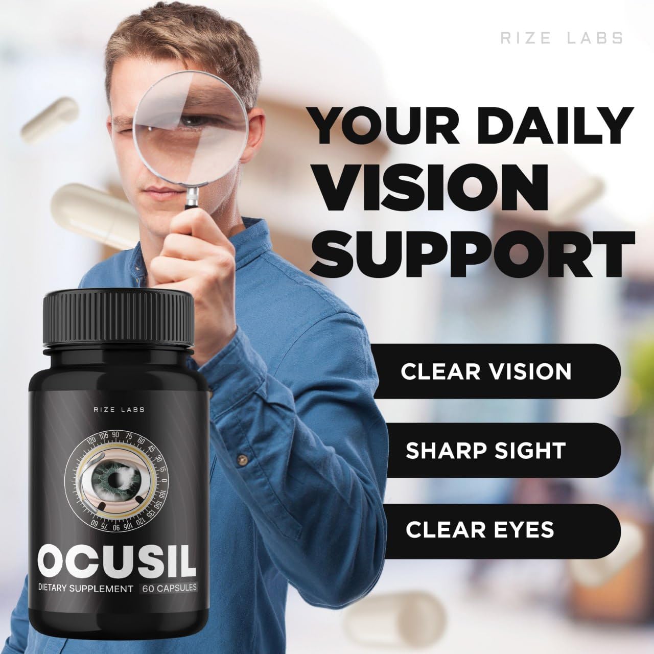 5 Pack of Rize Labs Ocusil Capsules - Eye Support Supplement for Concentration and Focus - All-Natural Eye Pills (300 Capsules)