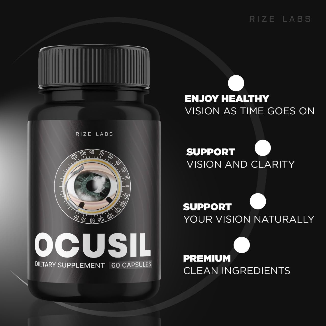 5 Pack of Rize Labs Ocusil Capsules - Eye Support Supplement for Concentration and Focus - All-Natural Eye Pills (300 Capsules)