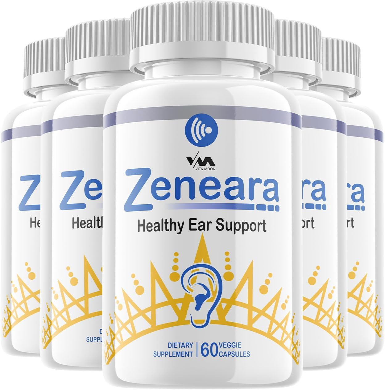5 Pack of Vitamoon Zeneara - Advanced Formula for Healthy Ear Support, Hearing Health, and Wellness - 300 Capsules
