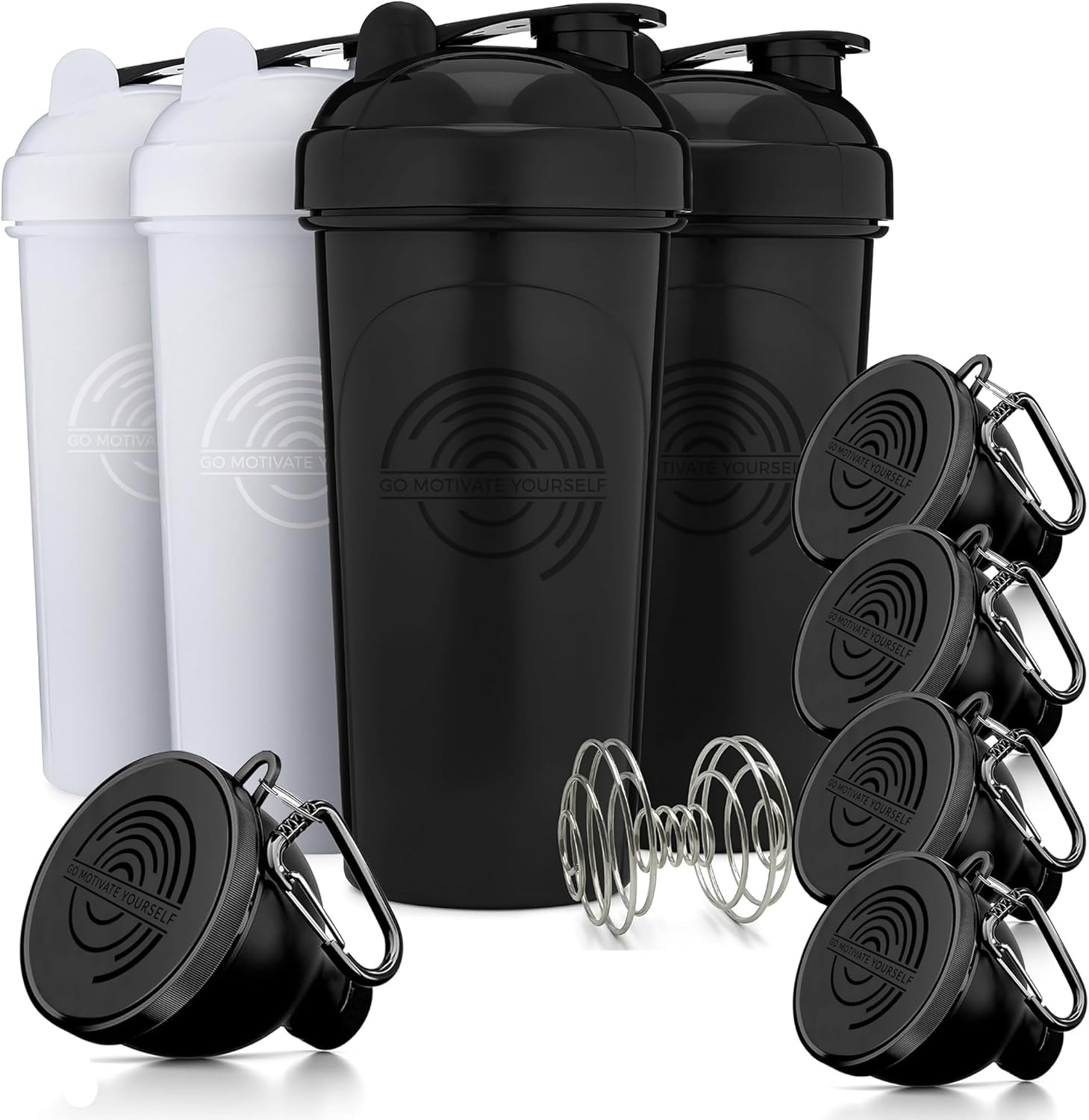 5-Pack Protein Funnels with Carabiner + 4-Pack Shaker Bottles - BPA-Free & Dishwasher Safe Fitness Bundle