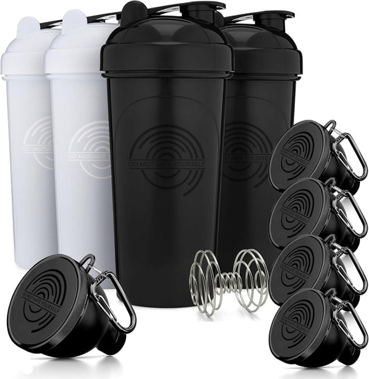 5-Pack Protein Funnels with Carabiner + 4-Pack Shaker Bottles - BPA-Free & Dishwasher Safe Fitness Bundle