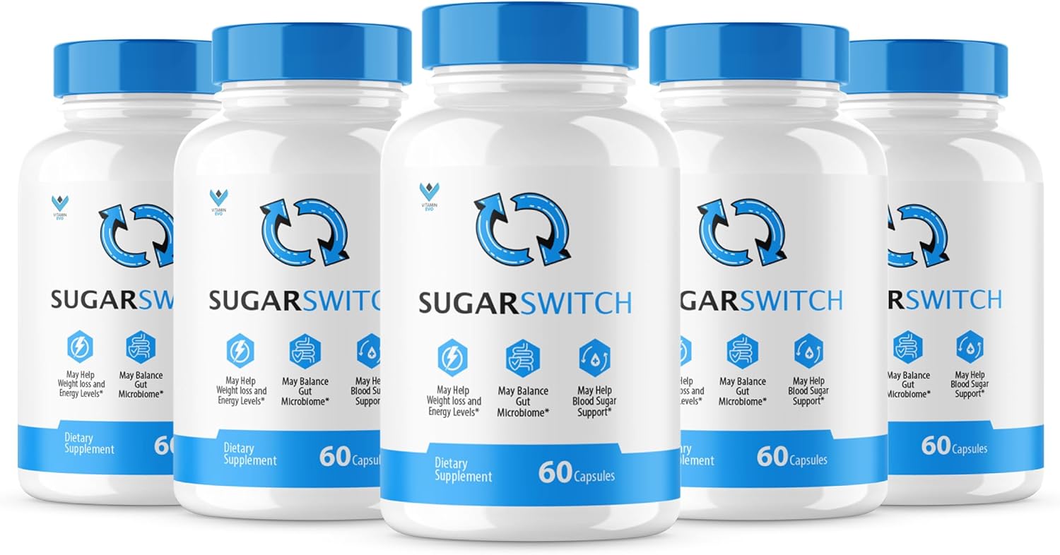 5 Pack Vitamin Evo SugarSwitch Capsules - Official All-Natural Blood Formula for Healthy Sugar Levels - 300 Capsules, 5 Month Supply, SugarSwitch 24 Supplement
