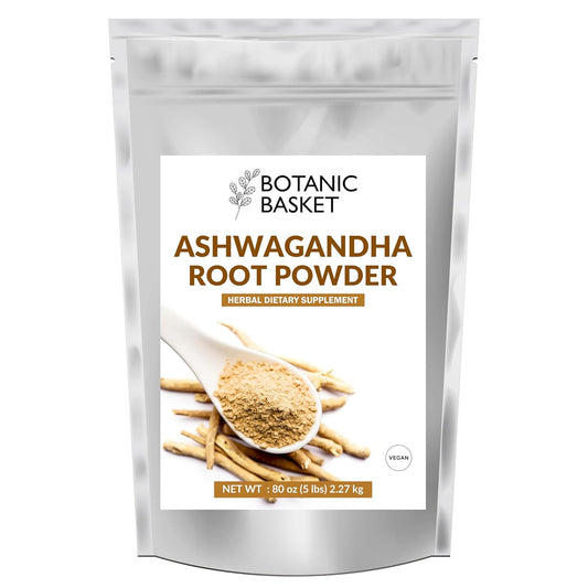 5 Pound Botanic Basket Ashwagandha Root Powder - Pure, No Fillers, No Additives - High Withanolides, Non-GMO, Gluten-Free