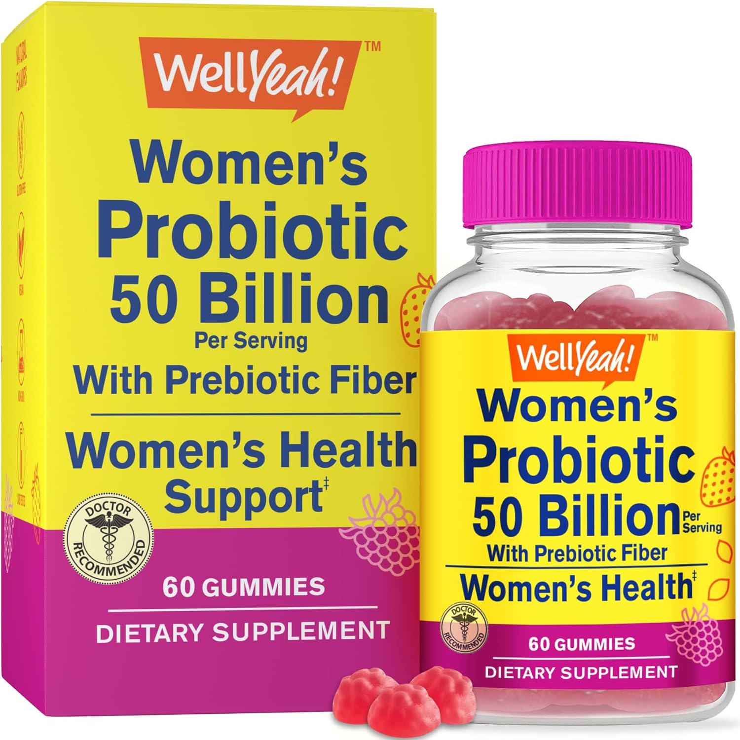 50 Billion Probiotic Gummies for Women - 12 Strains with Prebiotic Fiber - Supports Digestive, Vaginal, Immune Health - Shelf Stable - 60 Gummies