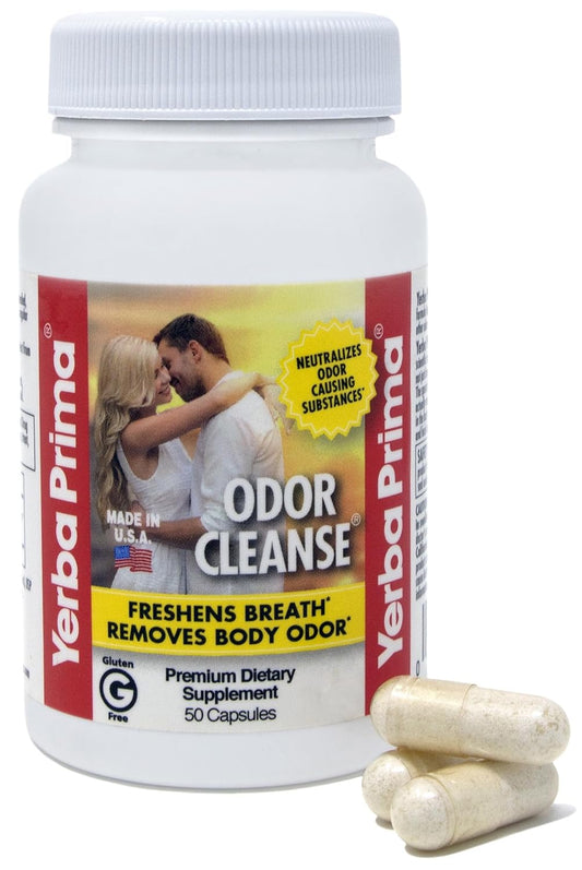 50 Capsules of Yerba Prima Odor Cleanse with Premium Extract for Effective Odor Control