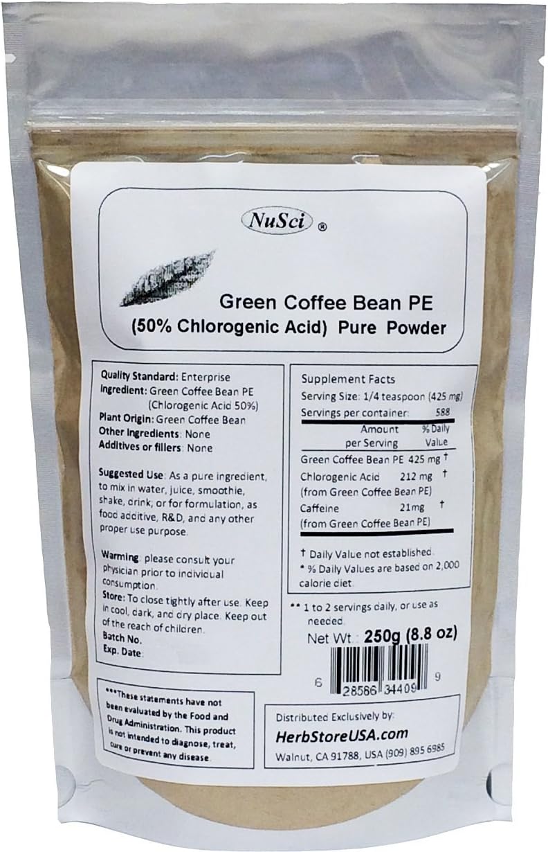 50% Chlorogenic Acid Green Coffee Bean Extract Powder - 500g (1.1 lb) by NuSci