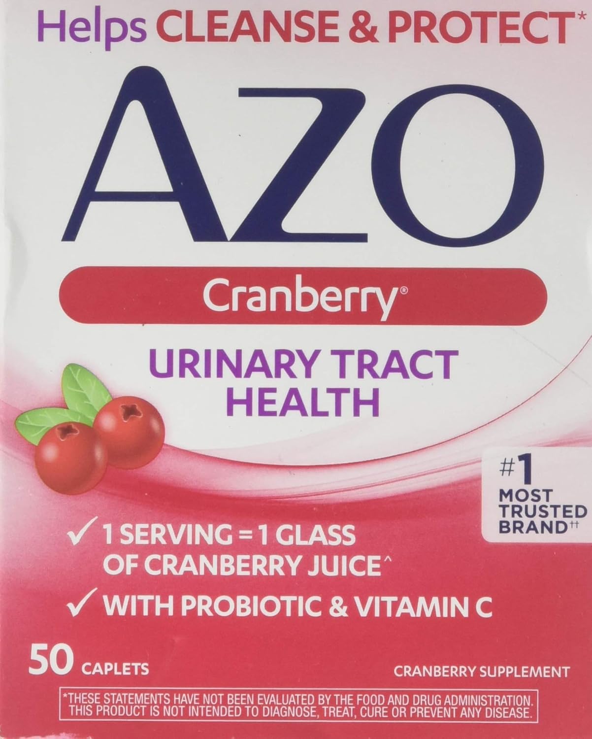 50 Count AZO All Natural Concentrated Cranberry Tablets for Urinary Tract Health