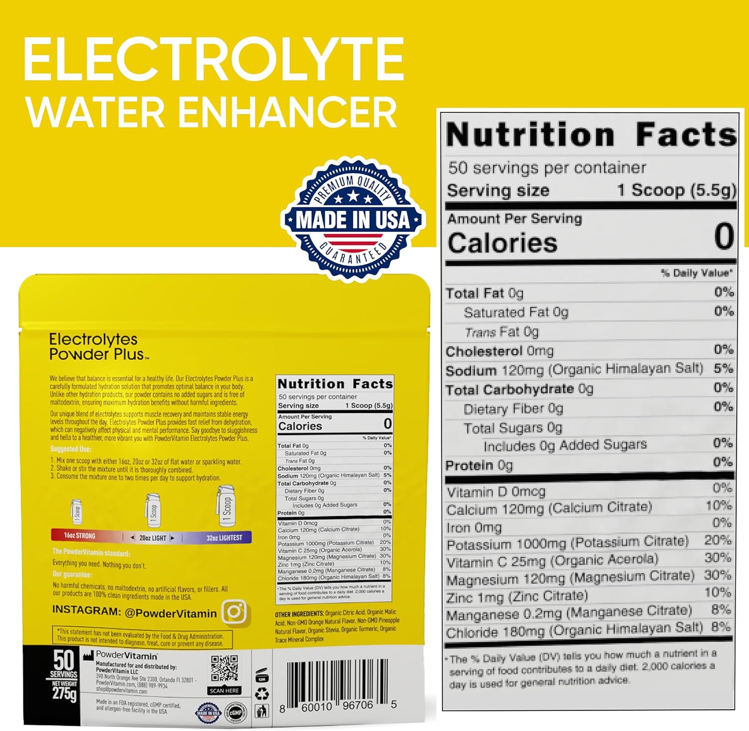 50 Servings Powder Vitamin Electrolytes with 0 Calorie Keto Formula - Orange Pineapple Flavor, 1000mg Potassium, 120mg Calcium, 120mg Magnesium for Hydration