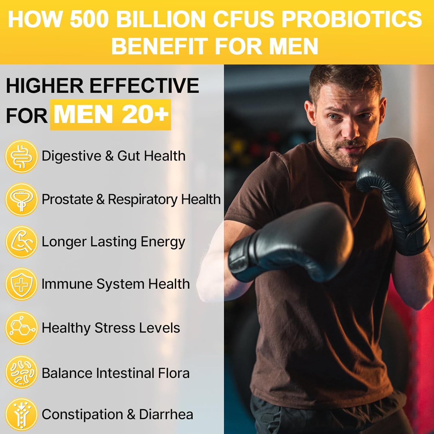 500 Billion CFUs Men's Probiotic with 12 Strains, Turmeric Cranberry & Goji - Gut Health, Digestive Support, Immune Boost & Energy - 60-Day Supply