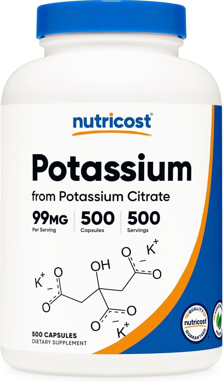 500 Capsules of Nutricost Potassium Citrate 99mg Supplement