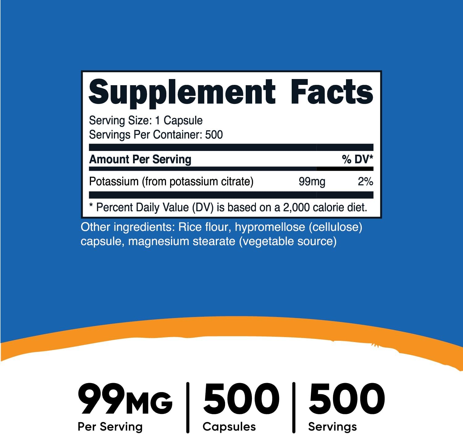 500 Capsules of Nutricost Potassium Citrate 99mg Supplement