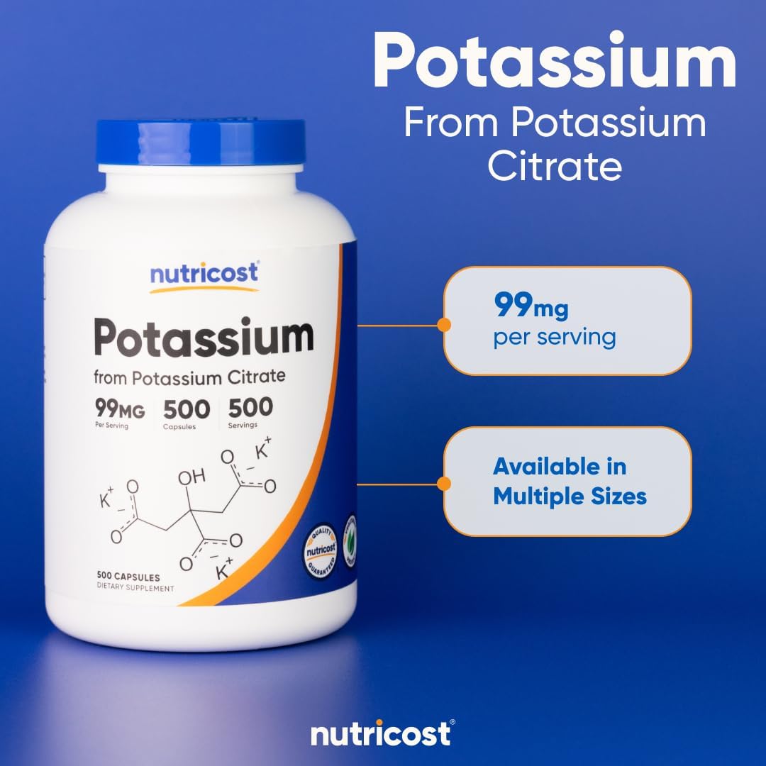 500 Capsules of Nutricost Potassium Citrate 99mg Supplement