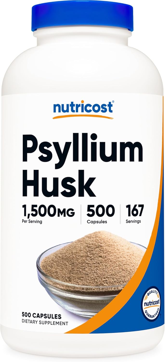 500 Capsules of Nutricost Psyllium Husk 1500mg - Non-GMO & Gluten Free Fibre Supplement