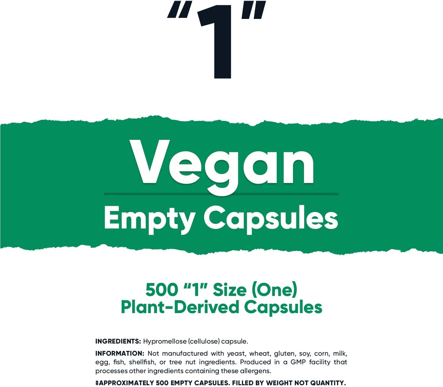 500 Clear Size 1 Vegan Empty Plant-Based Capsules - Nutricost Kosher, Halal, Non-GMO, Soy and Gluten Free