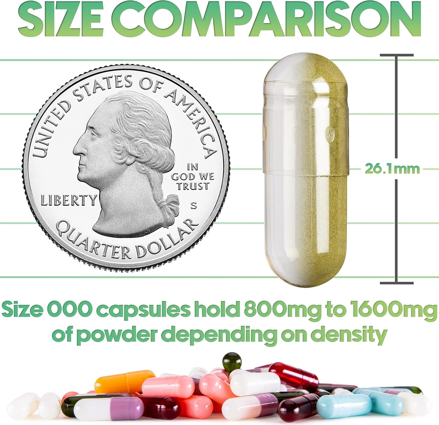 500 Count Size 000 Empty Gelatin Capsules for DIY Supplement Filling - Fillable Green/Yellow Gel Caps Pills by XPRS Nutra