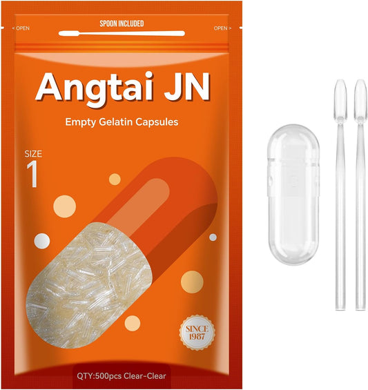 500 Count Size 1 Clear Gelatin Empty Capsules with Micro Lab Spoons - DIY Bovine Pill Capsules for Supplements