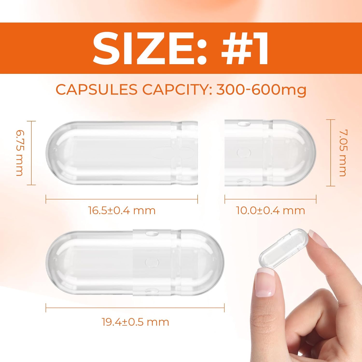 500 Count Size 1 Clear Gelatin Empty Capsules with Micro Lab Spoons - DIY Bovine Pill Capsules for Supplements