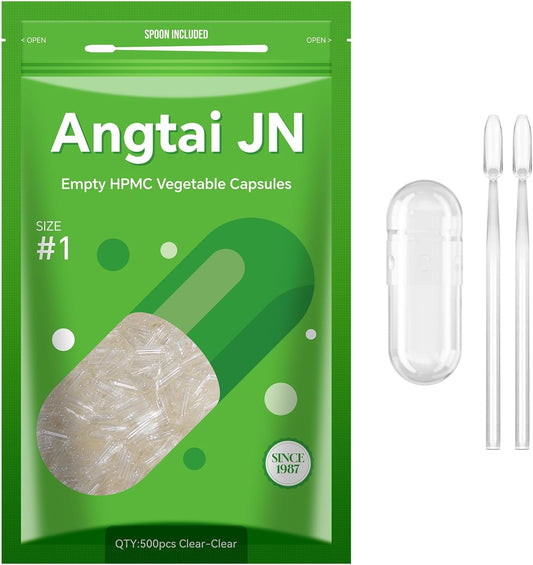 500 Count Size 1 Vegan Empty Capsules with Micro Lab Spoons - DIY Veggie Pill Capsules for Custom Supplements