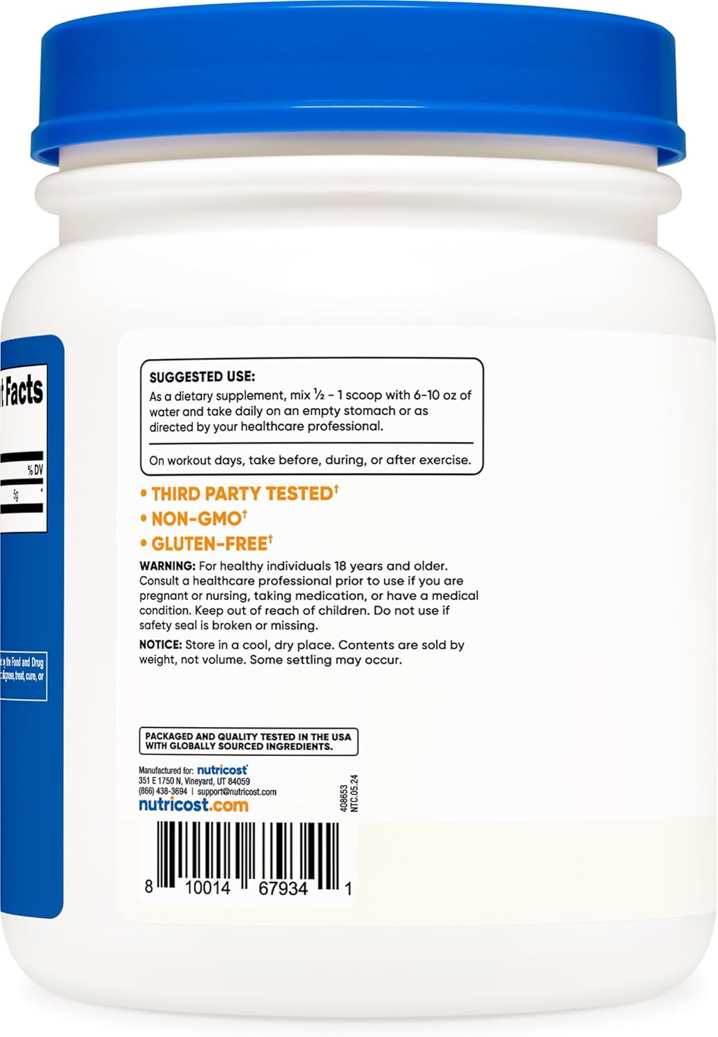 500 Grams of Nutricost Pure L-Leucine Powder for Muscle Growth and Recovery