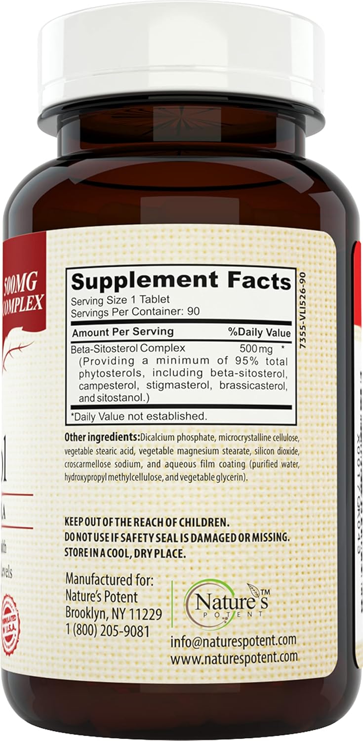 500 Mg Beta Sitosterol Prostate Supplement for Men - Promotes Prostate Health, Urinary Function & Cholesterol Levels - 90 Tablets